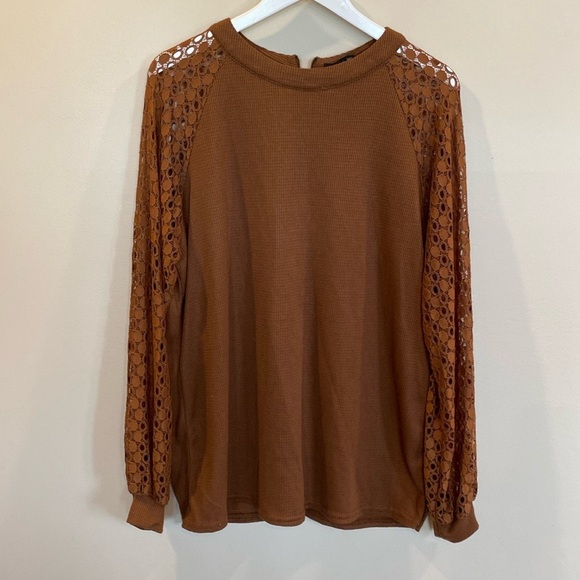 MIHOLL Tops - Womens Brown Long See Through Sleeve Top XXL